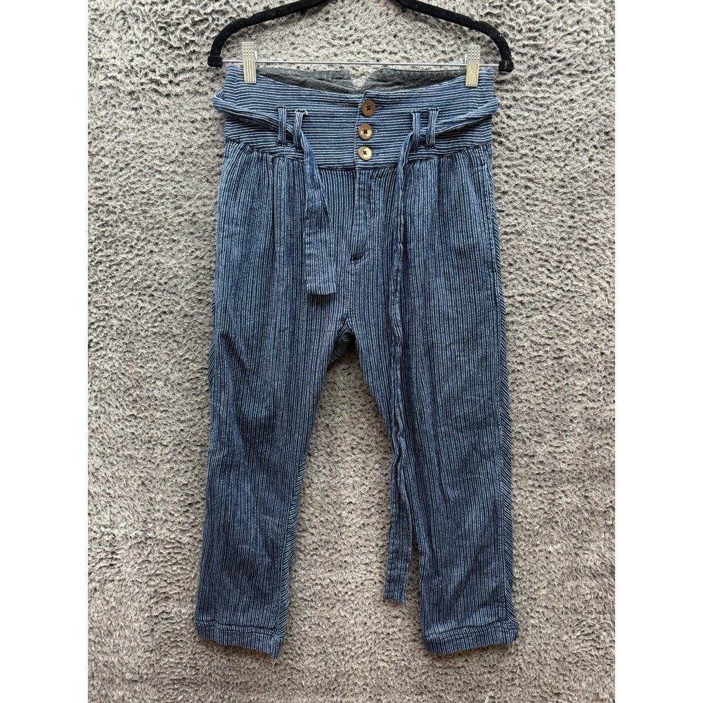 Free People Striped Rumors Yarn Dye Cropped Harem Pant Blue Womens Size 0